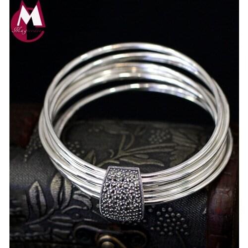 Original Design Handmade 9 Silver Round Charm Bangle 100% Real Silver 925 Sterling Bracelet For Women Geometry Jewelry SB27