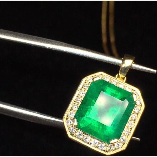 Fine Jewelry Real 18K Gold AU750 G18K Natural Emerald Pendant Emearld 2.92ct Gold Diamond Pendant Gemstone Necklaces for Women