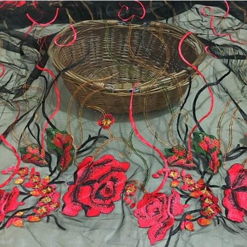 140*100cm red rose lady prom cheongsam Dress Applique DIY Bridal Headdress veil Embroidered Lace Fabric Patch curtain tabel cove