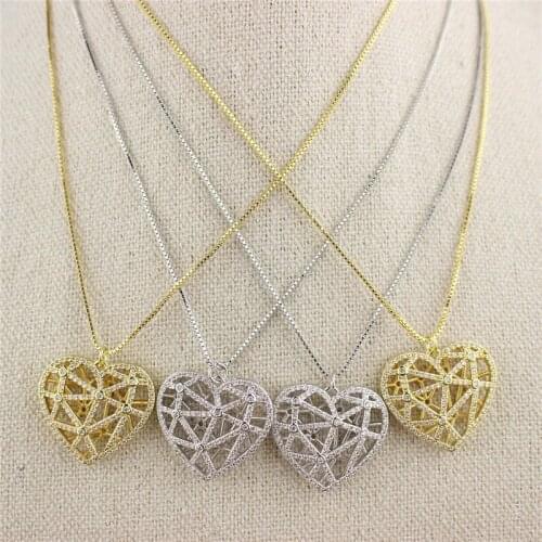 16inch 10pcs/lot New design cz charm necklace,love heart shape cubic zircon component jewelry,popular plated necklace wholesale