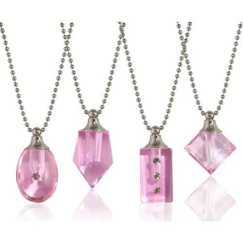 2PCS Pink Crystal Pendant With Screw Cap Glass Vial Pendant Name On Rice Art Jewelry Perfume Oil Vials Necklace Wishing Bottle