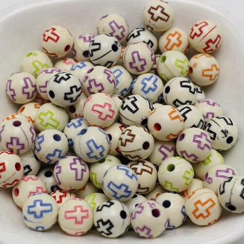 200 Mixed Color Acrylic Cross Pattern Round Beads 8mm Jewelry Kids Crafts
