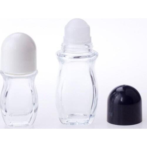 200pcs 30ml 50ml Clear Glass Eye Essential Oil Perfume Bottle Flat Roll On Bottle Large Plastic Roller for Body Deodorant