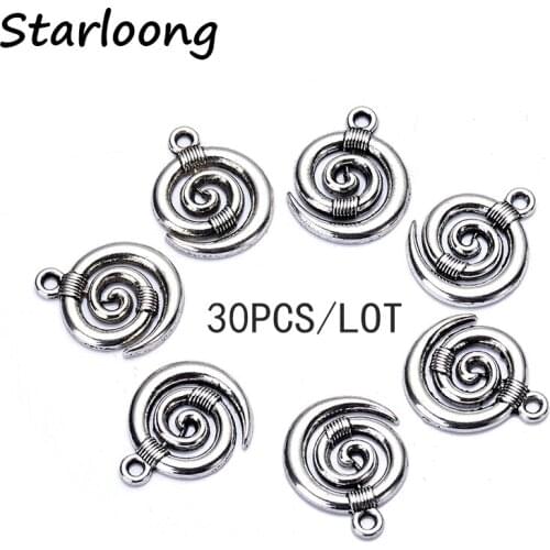 30pcs/lot antique vintage silver plated zinc alloy round Spiral shape little charm pendant DIY Jewelry making for bracelet