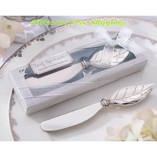 30Pcs/lot) Silver Chrome Wedding Favors and Gifts of Leaf design Spreader Bridal shower favors and Butter knife Party Favors