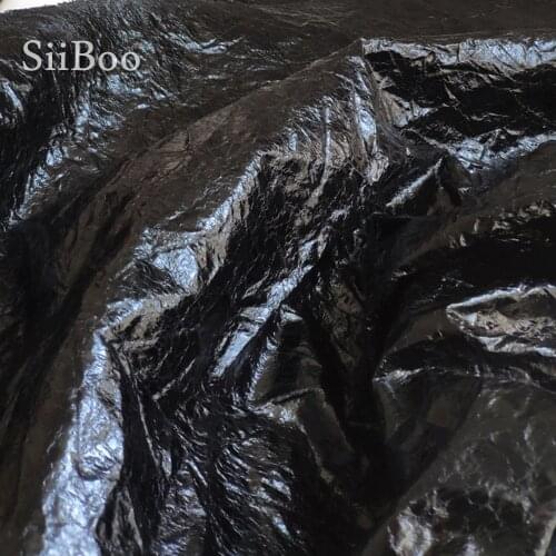 3D pleated glossy pattern silver black bronzed imitation leather designer fabric for strong texture coat tela plisada SP6027