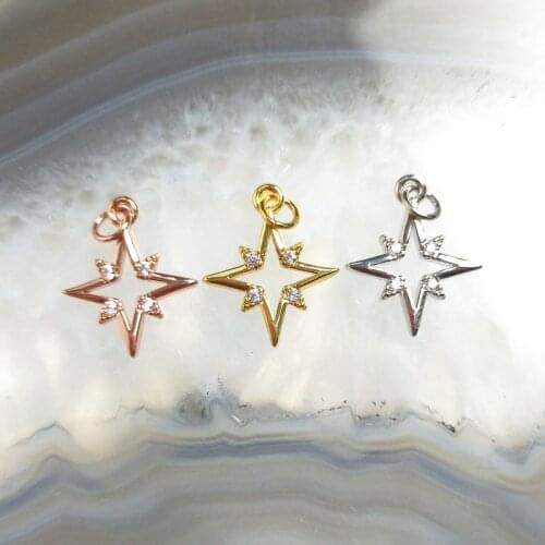 5pcs Bling Gold Color Brass Plated North Star Pendant Fashion CZ Pave Zircon Charms for DIY Earrings Necklace Making Supplies Y