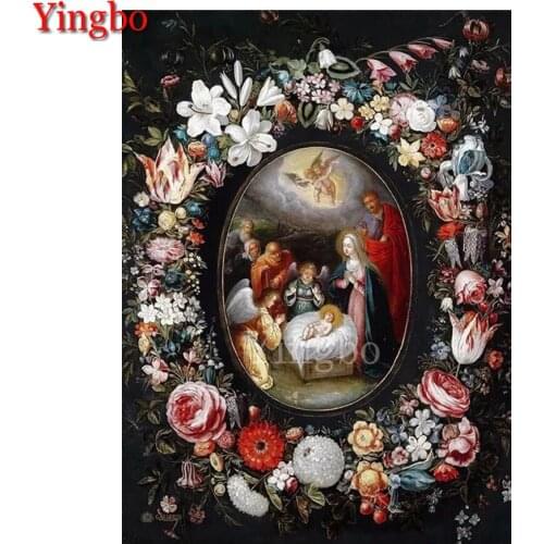 Diy rhinestone diamond painting mosaic cross stitch birth of jesus religion icon 5d embroidery bead kits full square round