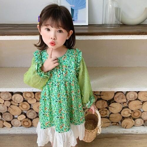 Kids Dresses For Girls Floral Pattern Girls Party Dress Ruffles Dress For Children Casual Style Childrens Costumes For Girls
