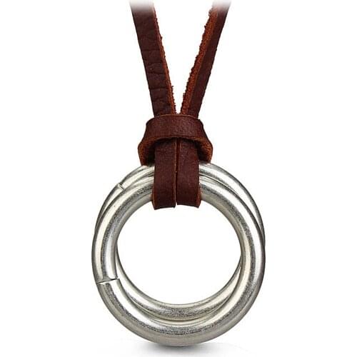 Hot sale Men and Women National style wind necklace retro brown Circle Charm pendant genuine leather cord necklace men and women