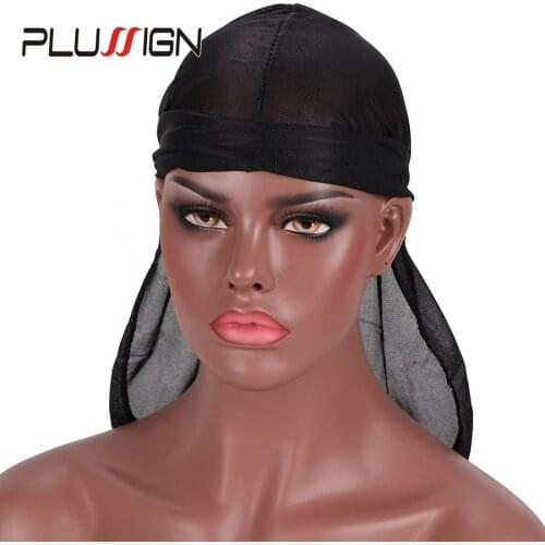 6Pcs/Lot Wholesale Hot Sale New Satin Men Streched Cap Du Doo Rag Durag Black White Hat Tie Down Tail For Women KingS Durag Cap