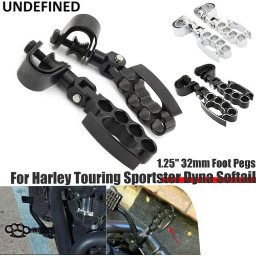 1.25" 32mm Motorcycle Foot Pegs Highway Engine Guard Crash Bars Footrest Mount Clamp For Harley Road King Electra Glide Softail