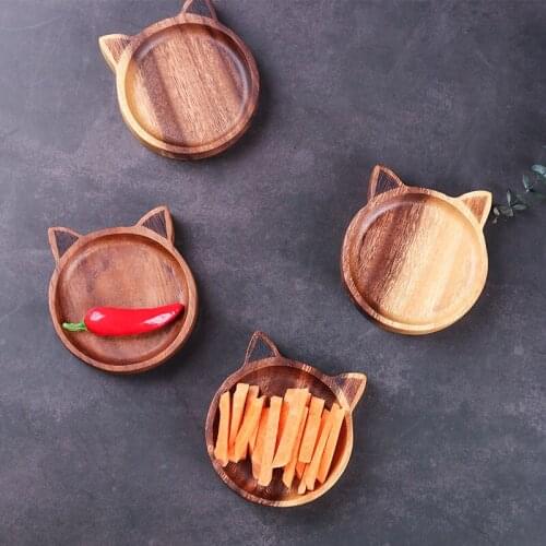 Creative Cartoon Cat Shape Whole Wood Pan Plate Fruit Dishes Saucer Tea Tray Dessert Dinner Bread Wood Plates Wood Plate