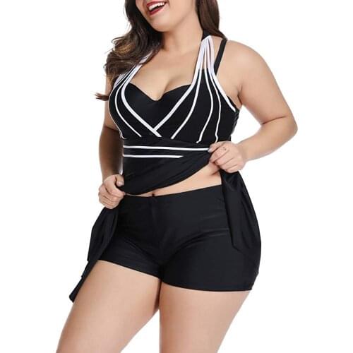 S-5XL Plus Size Two Piece Women Swimwear 2021 Sexy Halter Tankini Swimsuits with Shorts Beach Swim Wear Dress Suit Bathing Set