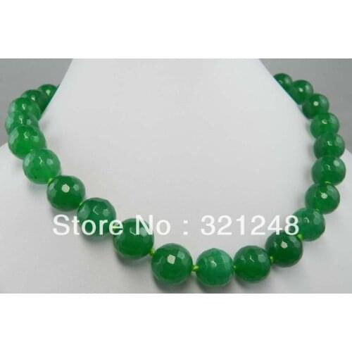 Fashion Shipping 10mm Natural Green Stone Jades Chalcedony stone Faceted Round Beads Chain Women Necklace 18inch GE1231