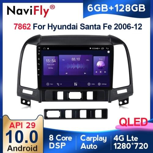 NaviFly 8 Core Android10 6+128G QLED Car Audio GPS Stereo For Hyundai Santa Fe 2 2006-2012 4GLTE carplay Head Unit Multimedia