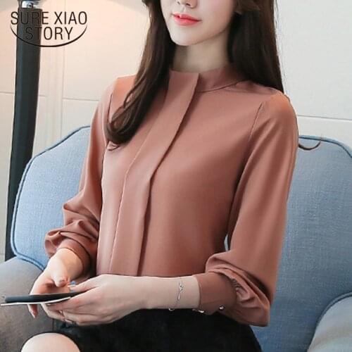 New 2021 spring Women Blouses shirt Long Sleeve Fashion Casual womens clothing solid Chiffon Clothes women Tops blusas D456 30
