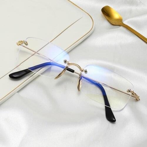 Blue Light Blocking Rimless Rectangle Glasses Gold Clear Lens Glasses Frame Women Men Fashion Computer Glasses Small Eyeglasses