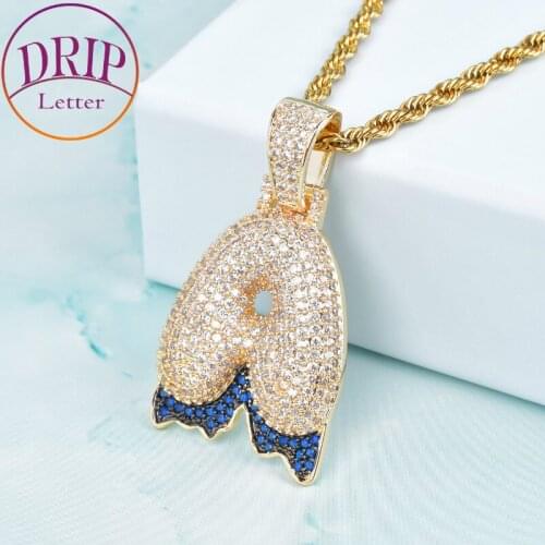 Blue Color Drip Bubble Letters Necklaces For Men Women Hip Hop Pendednt Rock Jewelry