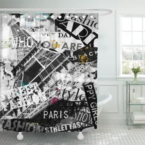 Parisian Paris France Vintage Eiffel Tower La Tour Shower Curtain Waterproof Polyester Fabric 60 x 72 Inches with Hooks