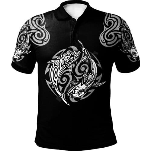 Polynesian Polo Shirt Polynesian Shark Tatoo Black Color 3D Printed Polo Shirt Men Women Short Sleeve Summer T-shirt 01