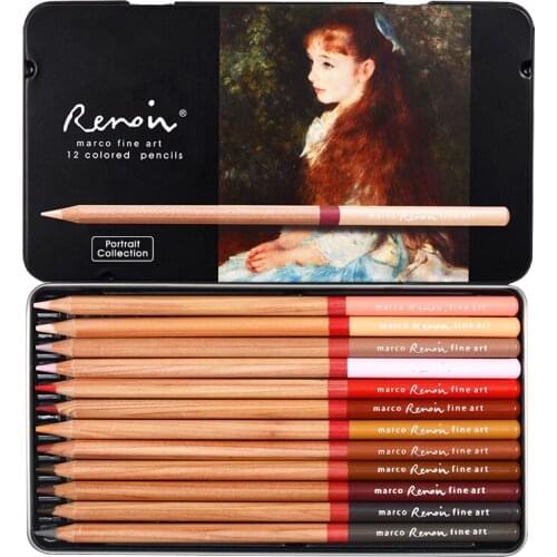 12 Colors Renoir Professional Colored Pencils Portrait/Landscape/Botanic Colors for Artists & Adult Coloring Book 3100-12TN