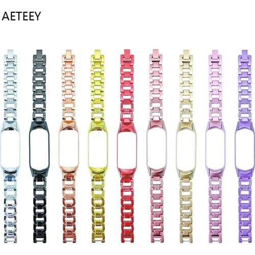 Stainless Steel for Xiaomi Mi Band 6 5 Strap D-shaped Metal Rhinestone Bracelet Watchbands Replacement for Miband 4 3 Wristband