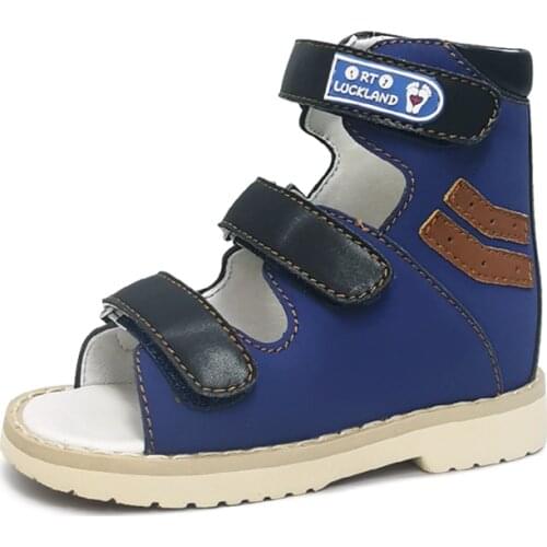 Kids Boys Orthopedic Shoes for Summer Fashion Blue Comfortable Nubuck Leather Lightweight Arch Support Children Sandals