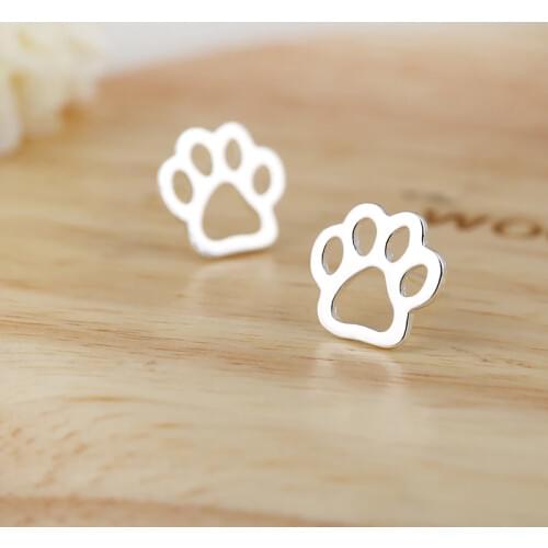 Jisensp Lovely Puppy Paw Stud Earrings Cat Dog Footprint Stainless Steel Earrings Fashion Jewelry for Women Pets Gift bijoux