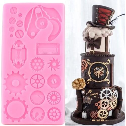 Steampunk Gear Silicone Molds Baby Birthday Cake Decorating Tools Cupcake Topper Fondant Chocolate Mould Candy Clay Moulds
