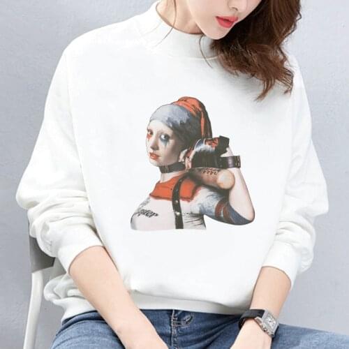 Abstract Oil Painting Winter Hoodie Round Neck Long Sleeve Warm Sweatshirts Women Korean Loose Hoodies Gothic Casual Coat