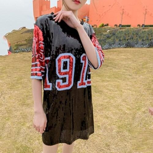 Streetwear Pole Dance/Disco/Jazz Dance/Hip-hop Tops fashion best friends t shirt Women Sequin Tops Girls Casual Long T Shirts