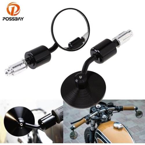 POSSBAY Universal Motorcycle Round Rearview Side Mirrors Motobike 7/8" Handle Bar End Mirrors for Honda Suzuki Harley Yamaha