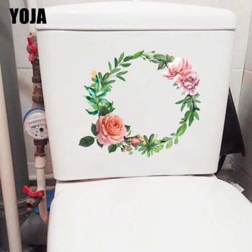 YOJA 22.8*19.8CM Beautiful Watercolor Wreath Toilet Decor Bathroom Home Room Wall Sticker T1-0522