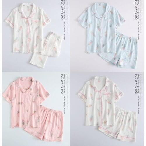 2021 Ladies Summer New Short-sleeved Shorts Pajamas 100% Cotton Crepe Home Service Suit Simple and Beautiful Comfortable Suit