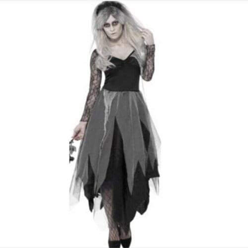 Lady Carnival Halloween Corpse Bride Evil Witch Costume Day Of The Dead Tiered Outfit Cosplay Fancy Party Dress