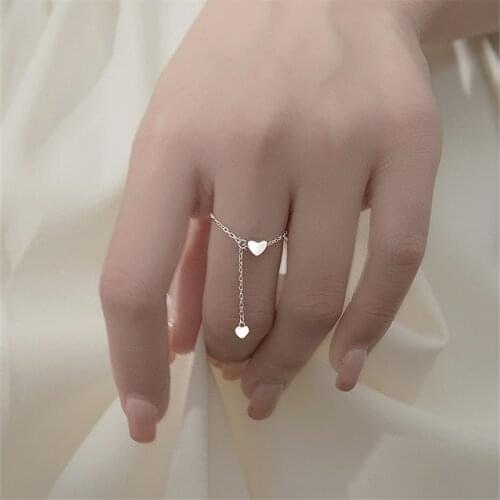 925 Sterling Silver Tassle Heart Finger Ring For Women Girls Wedding Jewelry Wholesale jz426