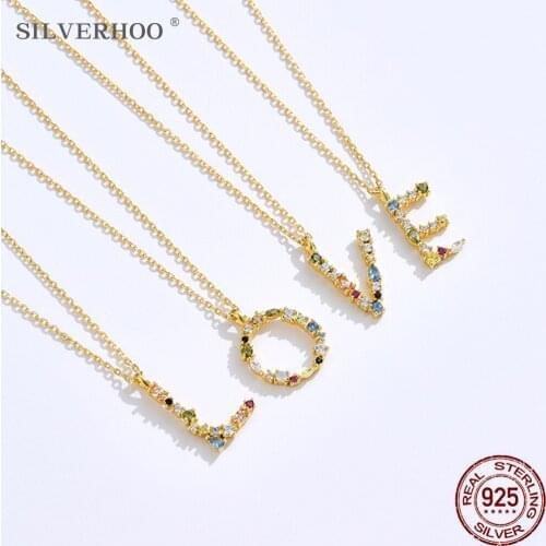 925 Sterling Silver New Necklaces For Women Gold Color 26 Letter Pendant Necklaces Shining Zircons Lady S925 Necklaces Jewelry