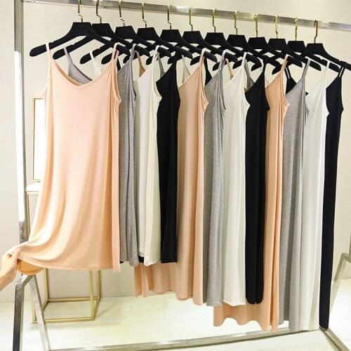 2021 Women Summer Casual Modal Spaghetti Strap Dress Female Fashion Loose Plus Size V-neck Sleeveless Solid Color Dresses L142