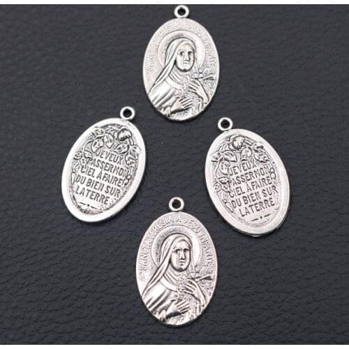 10pcs Virgin Mary Alloy Religion Silver Color Plated Charm Pendants DIY Retro Jewelry For Necklace Bracelet Making 30*19mm