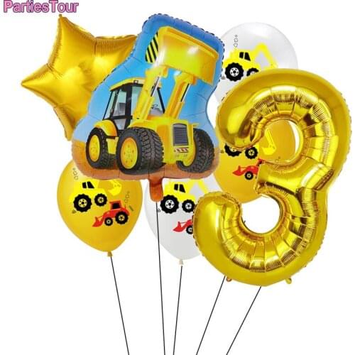 13X Cartoon Car Balloons Fire Truck Foil Balloon 1-9years Children Gift Birthday Party Decor Baby Shower Excavator Vehicle Globo