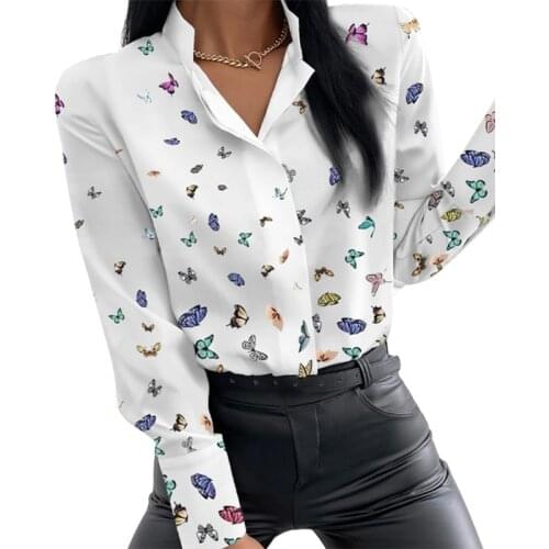 2021 Summer Blouse Women Clothes Flower Print Long Sleeve Stand Collar Tops And Blouses Casual Plus Size Office Lady Shirts
