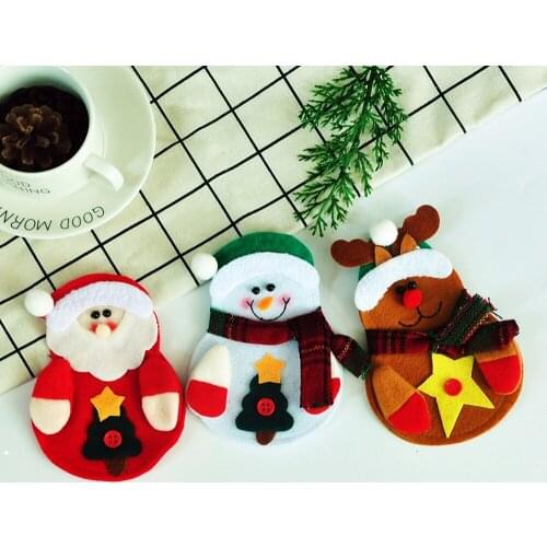 3pcs Cutlery Holder Snowman Santa Clause Elk Christmas Cutlery Holder Pocket Christmas Knifeware Tableware Organizer 3
