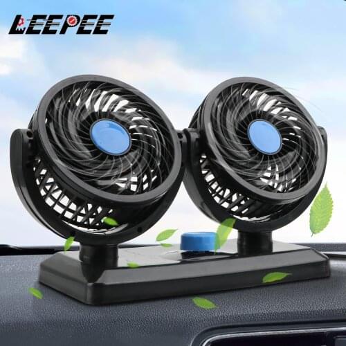 LEEPEE 360 Degree Rotating All-Round Low Noise Cooling Air Fan Adjustable 12V/24V Car Auto Air Cooling Dual Head Fan
