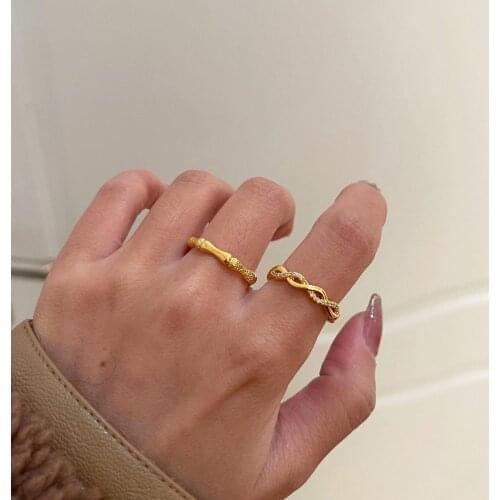 Bamboo Knotted Twist Gold Finger Rings For Women Personality Design Small Round Ring Adjustable Size