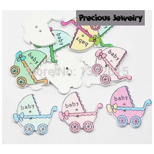 Free shipping wholesale 20pcs 35x33mm Mix Cute Baby Carriage Stroller Pattern Wood buttons Fit Sewing Scrapbooking Crafts WL002