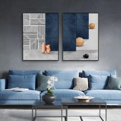Frameless Blue Modern Minimalist Living Room Decoration Painting Abstract Porch Hanging Painting Hotel Corridor Mural Poster