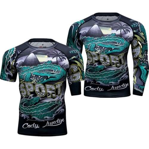 BJJ Rashguard Men Muay Thai Angry Crocodile Printed Mma Boxing T Shirt Mma Kickboxing Shirt Boxe Thai Fighting Boxing Jerseys