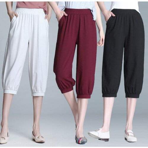 New Women Pants Loose Seven Points Harem Pants Female Summer Thin Plus Size 7XL 9XL Elastic High Waist Solid Casual Pants Ladies