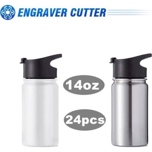 14oz Wide Mouth Stainless Steel Bottles with Sublimation Coating and Flip Cover Lid White